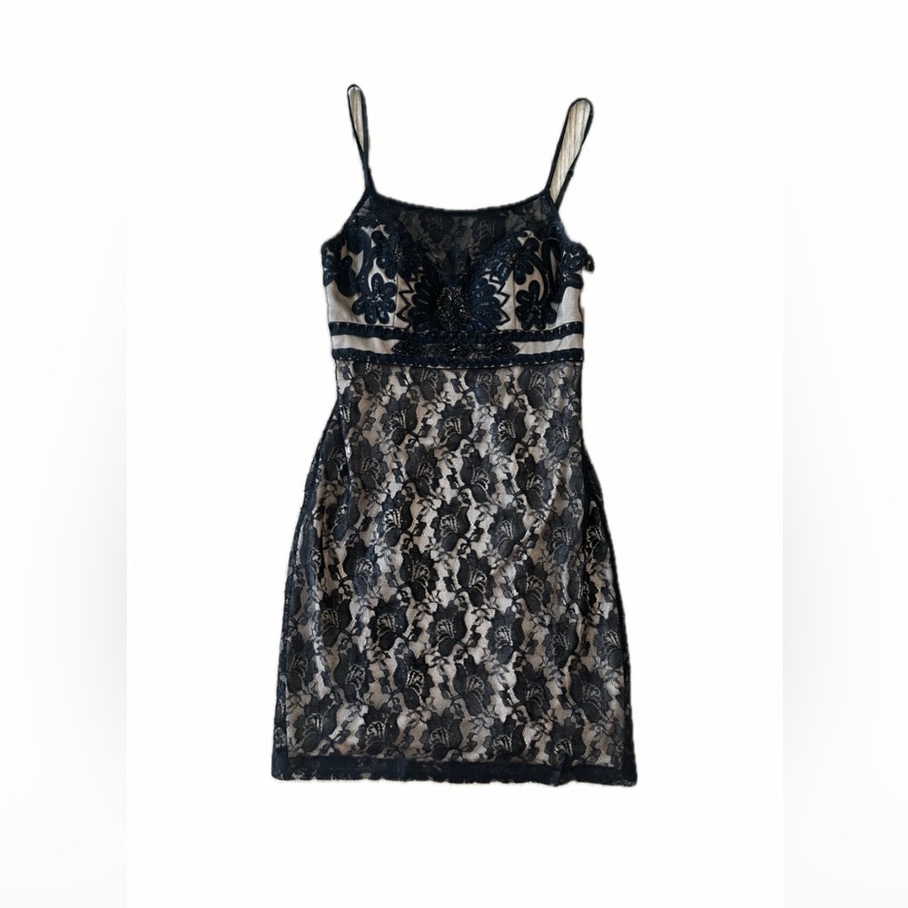 Sue Wong Vintage Adjustable Straps Lace Mini Dress